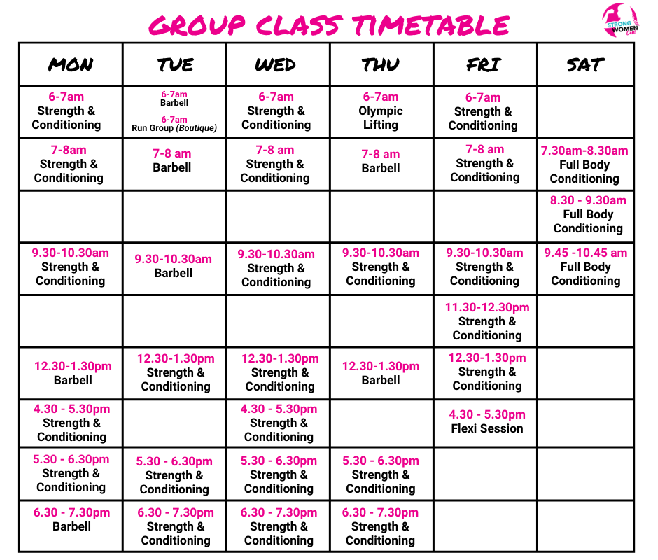 Small Group Training Timetable