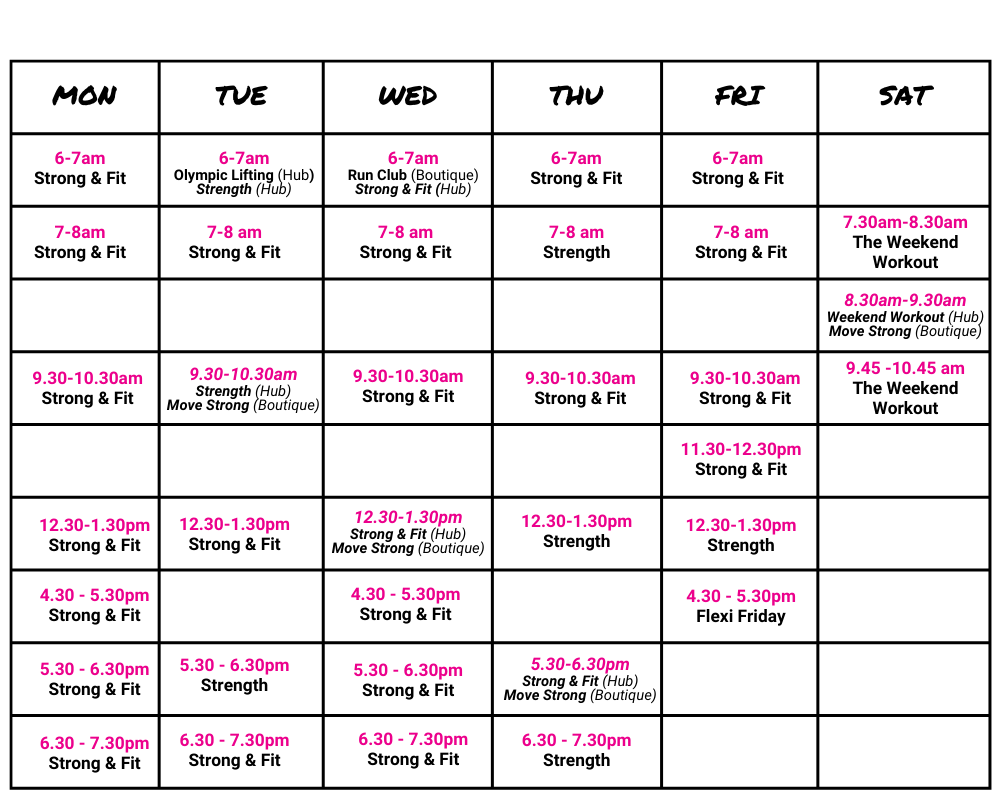 Group Class Timetable Strength Classes for Women Highett Bayside