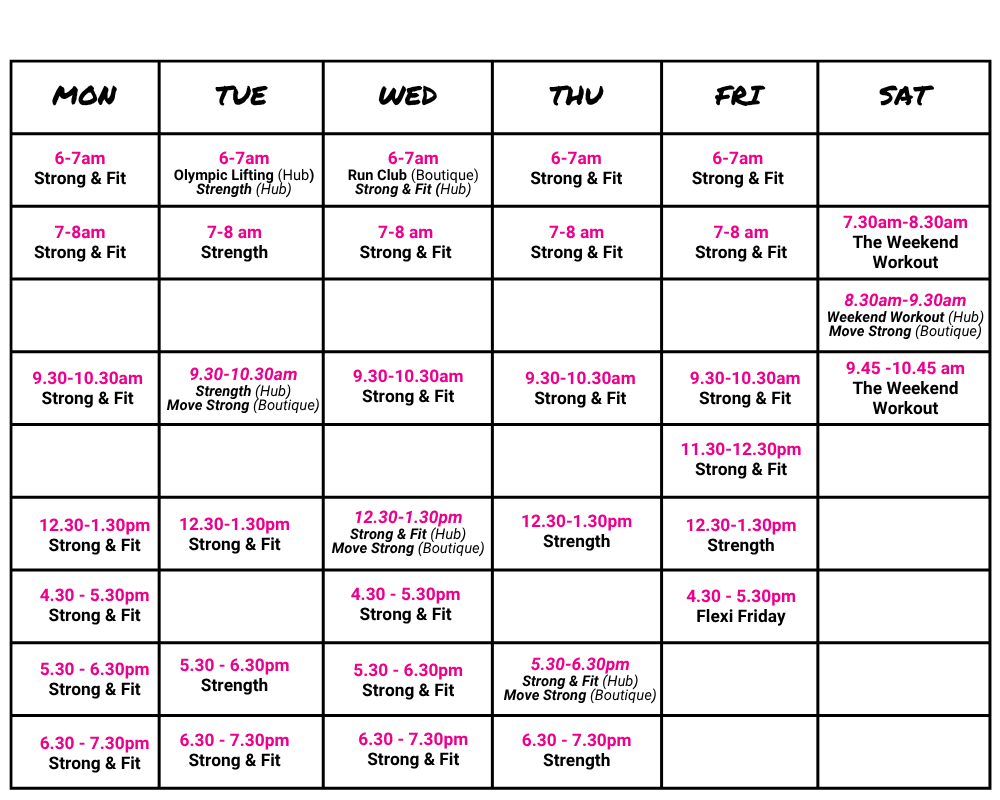 Group Class Timetable Strength Classes for Women Highett Bayside