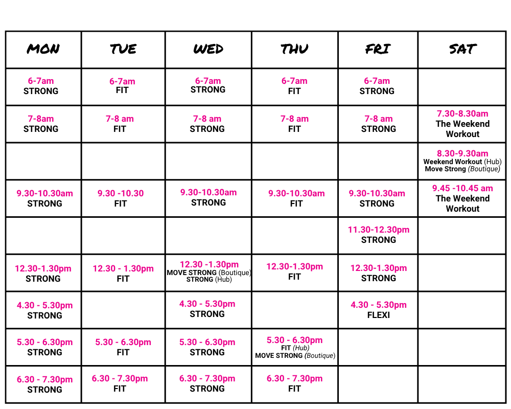 Group Class Timetable Strength Classes for Women Highett Bayside